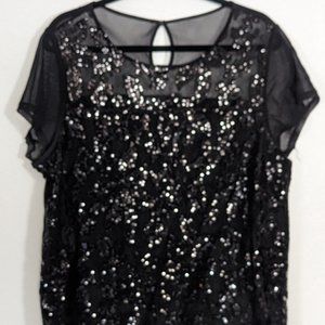 INC International Concepts XXL Black Sequin Mesh Top : Free Shipping Sz. 14 16
